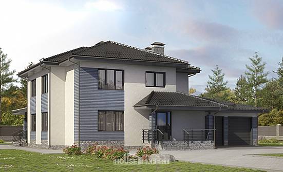 340-005-П Проект двухэтажного дома, гараж, уютный загородный дом из твинблока Уральск | Проекты домов от House Expert