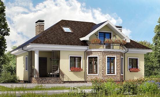 150-008-Л Проект двухэтажного дома с мансардой, классический дом из твинблока Алма-Ата | Проекты домов от House Expert