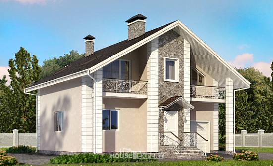 150-002-П Проект двухэтажного дома с мансардой, гараж, небольшой дом из газобетона Караганда | Проекты домов от House Expert