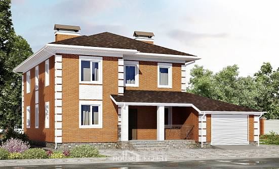220-004-Л Проект двухэтажного дома и гаражом, средний загородный дом из кирпича Шымкент | Проекты домов от House Expert