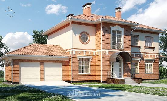 285-001-Л Проект двухэтажного дома и гаражом, современный домик из кирпича Алма-Ата | Проекты домов от House Expert