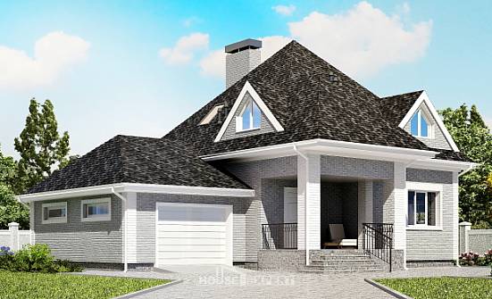 135-001-Л Проект двухэтажного дома мансардой, гараж, бюджетный коттедж из кирпича Тараз | Проекты домов от House Expert