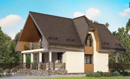 150-001-Л Проект двухэтажного дома с мансардой, гараж, простой домик из газосиликатных блоков Экибастуз | Проекты домов от House Expert