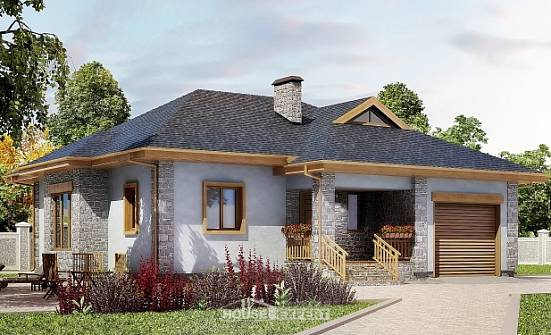 130-006-П Проект одноэтажного дома, гараж, небольшой дом из теплоблока Уральск | Проекты домов от House Expert