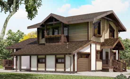 190-004-П Проект двухэтажного дома мансардой, гараж, современный домик из пеноблока из дерева Уральск | Проекты домов от House Expert