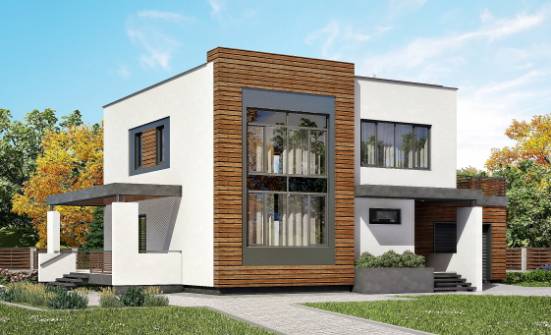220-003-П Проект двухэтажного дома и гаражом, просторный загородный дом из теплоблока Темиртау | Проекты домов от House Expert