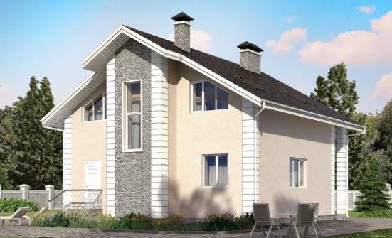150-002-П Проект двухэтажного дома с мансардой, гараж, небольшой дом из газобетона Караганда | Проекты домов от House Expert