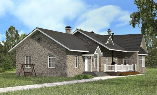 195-001-П Проект одноэтажного дома, средний загородный дом из кирпича Темиртау | Проекты домов от House Expert