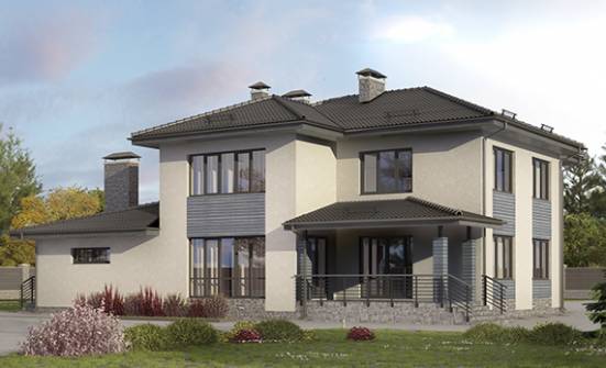 340-005-П Проект двухэтажного дома, гараж, уютный загородный дом из твинблока Уральск | Проекты домов от House Expert