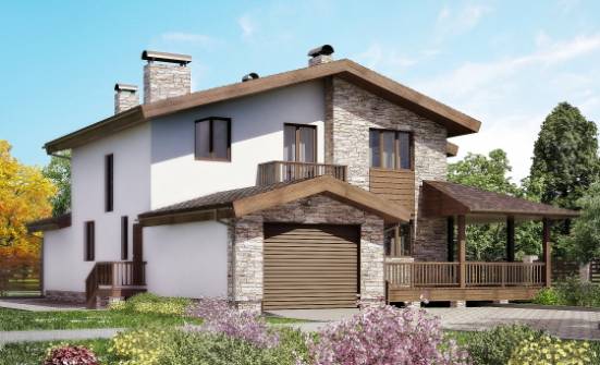 220-001-П Проект двухэтажного дома мансардный этаж, гараж, классический коттедж из блока Кызылорда | Проекты домов от House Expert