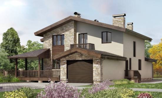 220-001-Л Проект двухэтажного дома с мансардой и гаражом, современный домик из газосиликатных блоков Актау | Проекты домов от House Expert