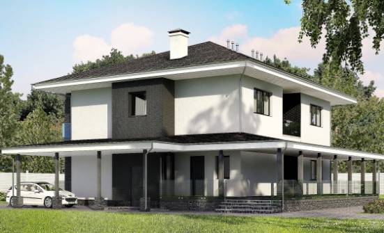 245-002-П Проект двухэтажного дома, гараж, средний дом из поризованных блоков Караганда | Проекты домов от House Expert