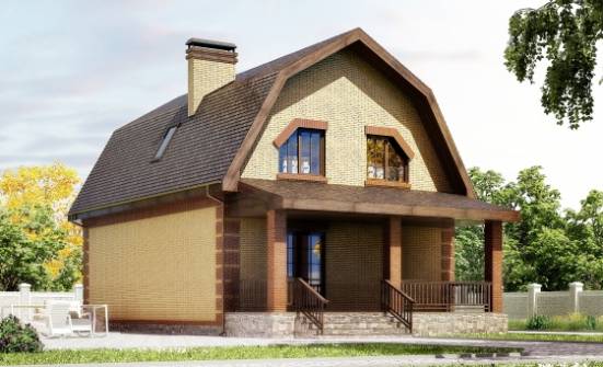 130-005-Л Проект двухэтажного дома с мансардой, компактный дом из газосиликатных блоков Темиртау | Проекты домов от House Expert