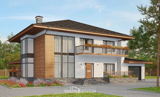 305-001-П Проект двухэтажного дома и гаражом, большой коттедж из блока Алма-Ата | Проекты домов от House Expert