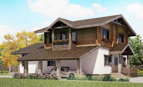 170-004-Л Проект двухэтажного дома с мансардой и гаражом, скромный домик из теплоблока из дерева Уральск | Проекты домов от House Expert