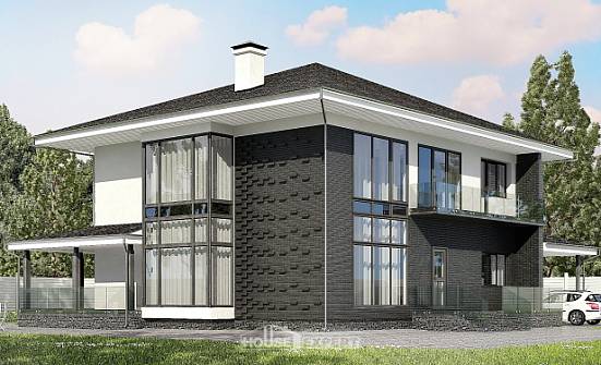 245-002-П Проект двухэтажного дома, гараж, средний дом из поризованных блоков Караганда | Проекты домов от House Expert