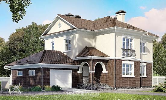 190-002-Л Проект двухэтажного дома, гараж, классический домик из арболита Жанаозен | Проекты домов от House Expert