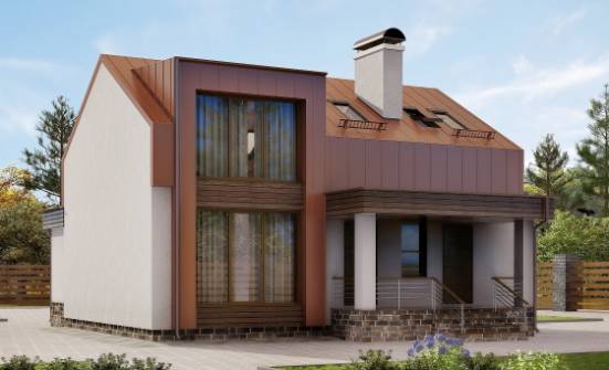 120-004-Л Проект двухэтажного дома с мансардой, современный домик из арболита Астана | Проекты домов от House Expert