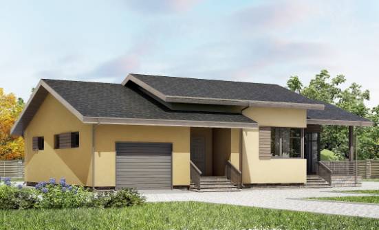 135-002-Л Проект одноэтажного дома и гаражом, классический домик из керамзитобетонных блоков Кокшетау | Проекты одноэтажных домов от House Expert