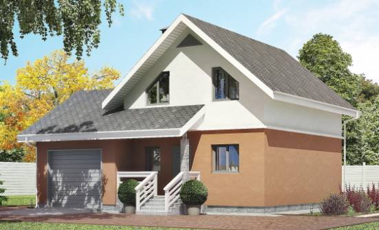 120-002-Л Проект двухэтажного дома с мансардой, гараж, простой домик из газосиликатных блоков Талдыкорган | Проекты домов от House Expert