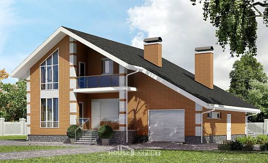 190-006-П Проект двухэтажного дома с мансардой и гаражом, современный коттедж из поризованных блоков Актау | Проекты домов от House Expert