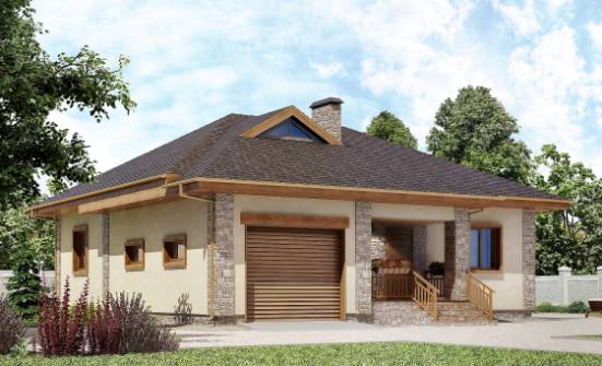 130-006-Л Проект одноэтажного дома и гаражом, бюджетный домик из арболита Семей | Проекты домов от House Expert