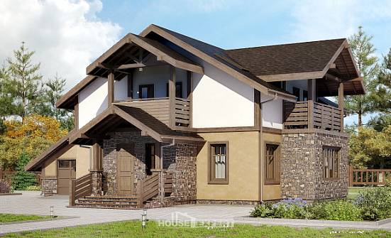 180-011-Л Проект двухэтажного дома мансардой и гаражом, скромный коттедж из пеноблока Актау | Проекты домов от House Expert