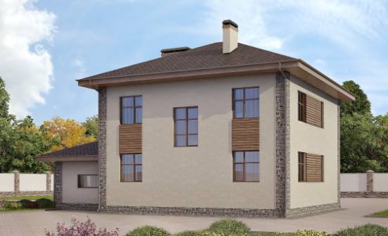 185-004-П Проект двухэтажного дома и гаражом, простой коттедж из пеноблока Семей | Проекты домов от House Expert