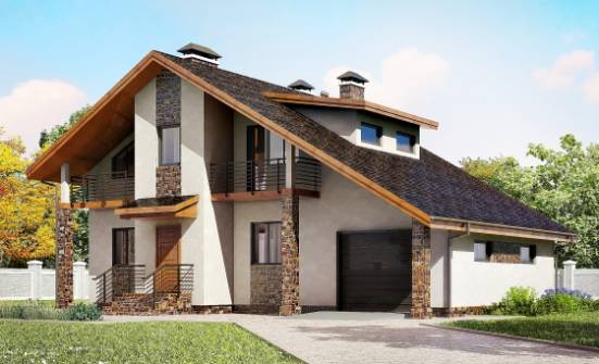 180-008-П Проект двухэтажного дома мансардой и гаражом, просторный домик из бризолита Семей | Проекты домов от House Expert