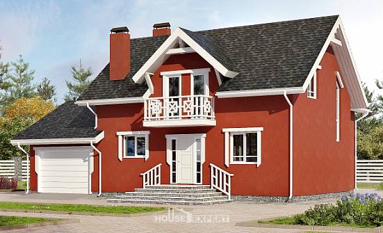 180-013-Л Проект двухэтажного дома с мансардой, гараж, доступный загородный дом из теплоблока Актау | Проекты домов от House Expert