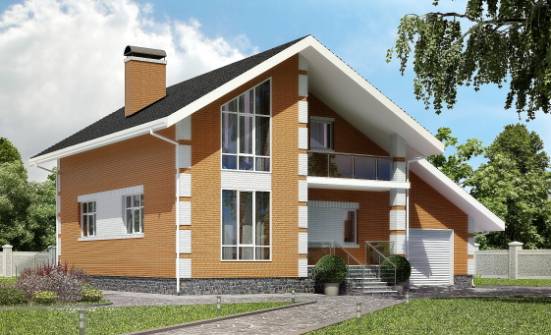 190-006-П Проект двухэтажного дома с мансардой и гаражом, современный коттедж из поризованных блоков Актау | Проекты домов от House Expert