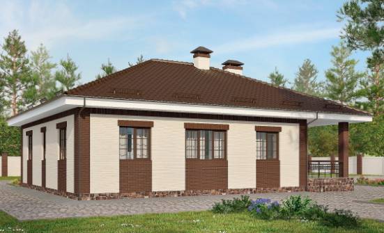 160-015-П Проект одноэтажного дома и гаражом, экономичный домик из блока Астана | Проекты одноэтажных домов от House Expert