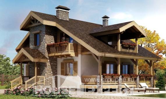 150-004-П Проект двухэтажного дома с мансардным этажом, скромный загородный дом из арболита, Тараз