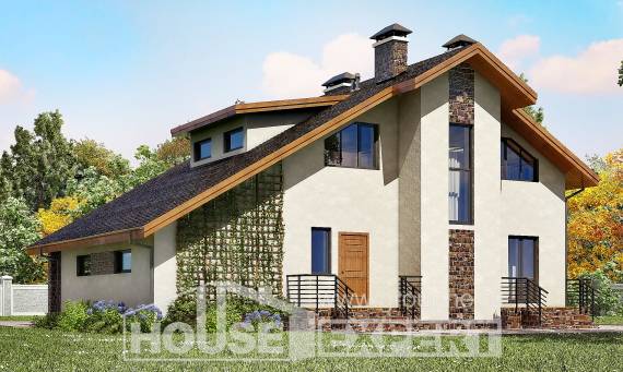 180-008-П Проект двухэтажного дома с мансардным этажом и гаражом, просторный коттедж из арболита, Семей