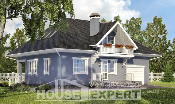 200-001-П Проект двухэтажного дома мансардой и гаражом, простой дом из пеноблока Тараз, House Expert