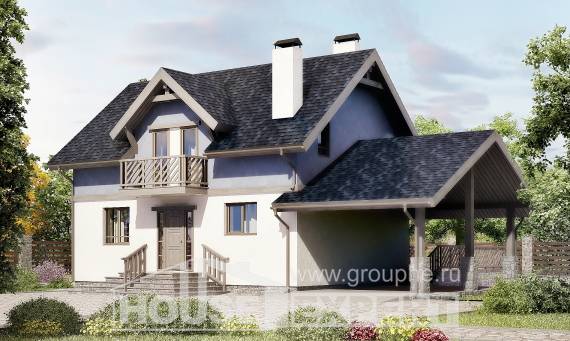 150-011-П Проект двухэтажного дома мансардой и гаражом, доступный коттедж из арболита, House Expert