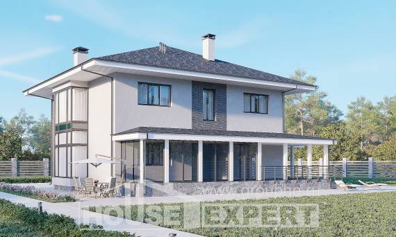 250-004-Л Проект двухэтажного дома, классический загородный дом из теплоблока Шымкент, House Expert