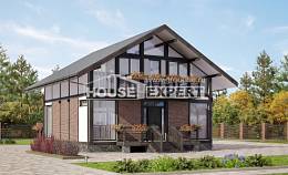 170-007-П Проект двухэтажного дома мансардой, компактный коттедж из бревен Жанаозен, House Expert