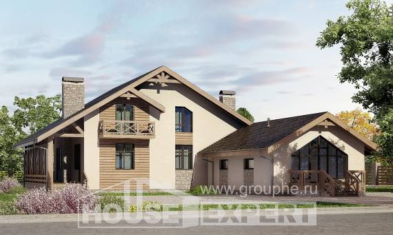 265-001-Л Проект двухэтажного дома с мансардным этажом и гаражом, современный загородный дом из блока Уральск, House Expert