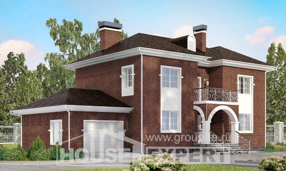 180-006-Л Проект двухэтажного дома и гаражом, уютный загородный дом из кирпича Темиртау, House Expert