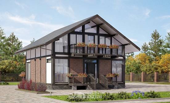 170-007-П Проект двухэтажного дома с мансардой, небольшой загородный дом из бревен, Тараз