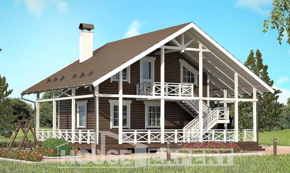 080-001-П Проект двухэтажного дома мансардой, уютный загородный дом из бревен, Атырау
