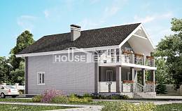 150-007-П Проект двухэтажного дома мансардой, бюджетный загородный дом из блока Актау, House Expert