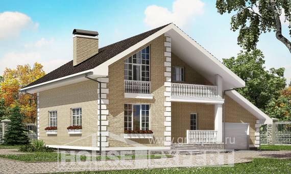 190-005-П Проект двухэтажного дома мансардный этаж и гаражом, классический домик из арболита, Тараз