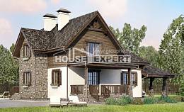 160-002-Л Проект двухэтажного дома мансардой и гаражом, скромный домик из газобетона Рудный, House Expert