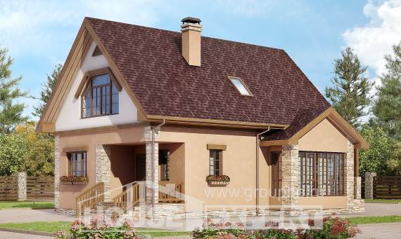 140-002-П Проект двухэтажного дома мансардой, уютный домик из арболита Атырау, House Expert