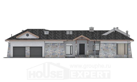 280-004-Л Проект одноэтажного дома и гаражом, огромный дом из арболита Талдыкорган, House Expert