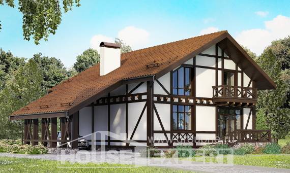 155-002-П Проект двухэтажного дома с мансардой, гараж, недорогой домик из теплоблока Алма-Ата, House Expert