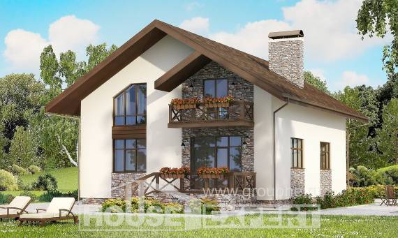 155-001-П Проект двухэтажного дома мансардой, гараж, скромный домик из газобетона Семей, House Expert