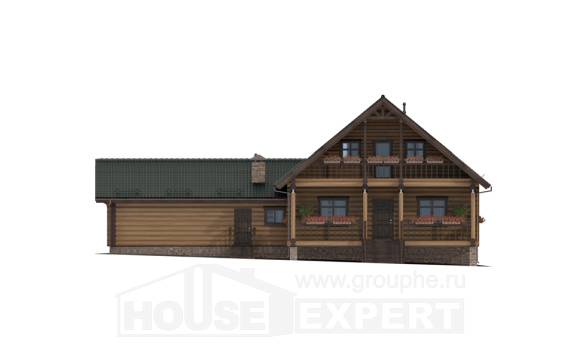 270-002-П Проект двухэтажного дома мансардой и гаражом, большой домик из бревен, Кокшетау